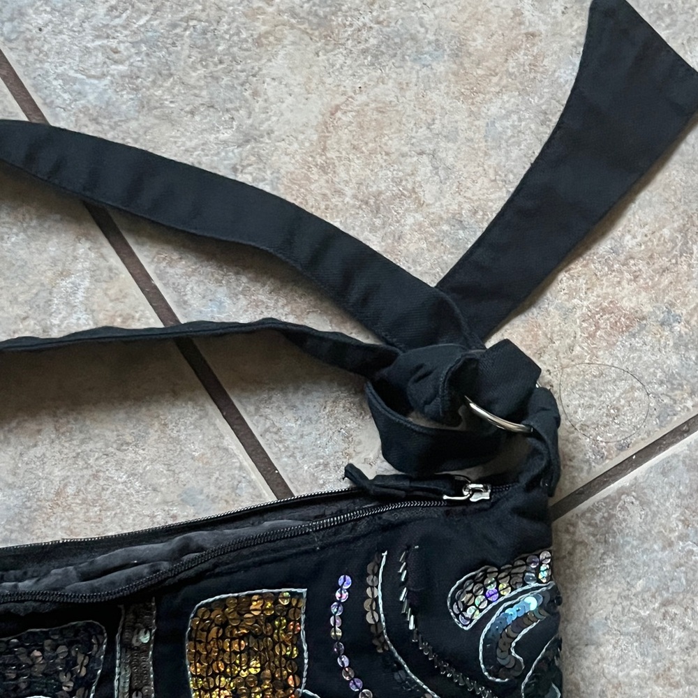 vintage bohemian style bag ,Black sequin and rhinestone embellished - Picture 10 of 11